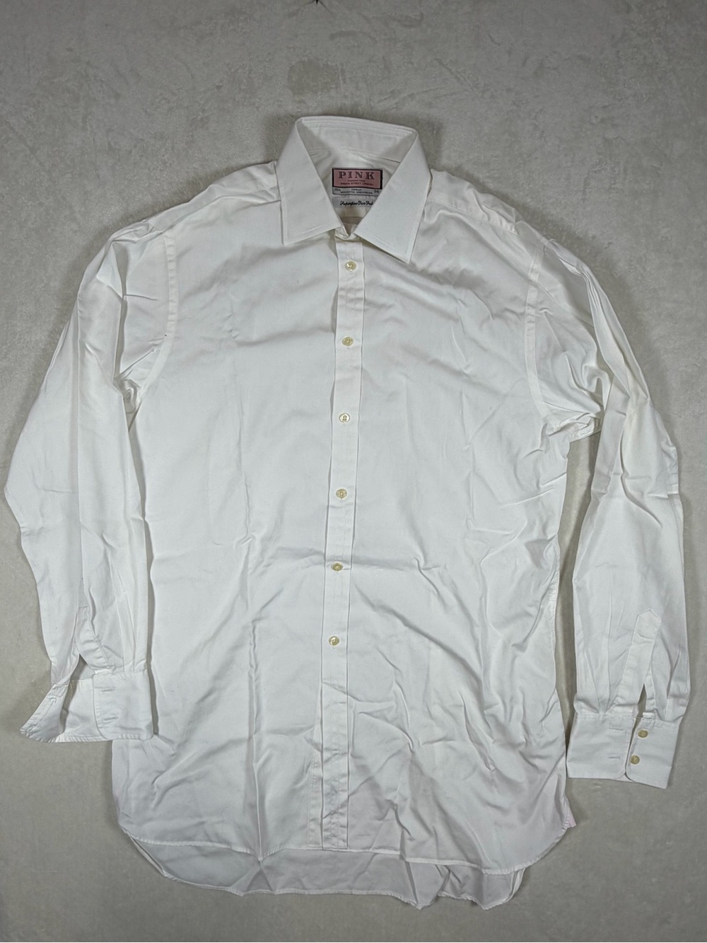 Thomas Pink Superfine Two Fold 15.5 36 White Men's Dress Shirt — Point Collar